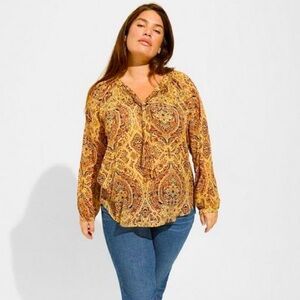 Torrid Crinkle Chiffon Boho Raglan Tie Front Blouse 1X